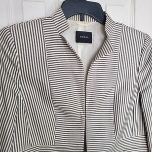 Akris Striped Silk Cashmere Blazer Jacket White Black Striped Stand Collar